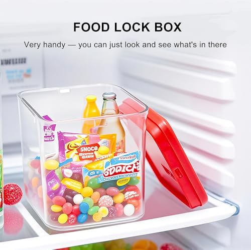 Clear Lockable Storage Box with Combination Lock - Heavy Duty Medicine,Food,Snack & Electronics Organizer Jar,Childproof Phone Jail,Gaming Device Lockbox Container Tank,Self Control Prize Bin (Red)