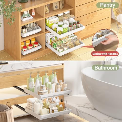 DOMNIU Pull Out Cabinet Organizers Expandable,White,16.9"Depth,4 Pack