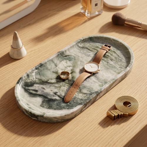 YKAJO Shangri-la Green Oval Marble Tray, 11.8x5.9 Vanity Perfume Organizer
