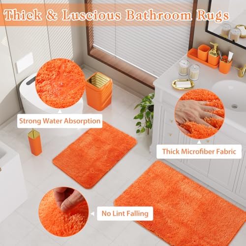 XLHOMO Orange Bathroom Set, Bathroom Sets with Shower Curtain and Rugs