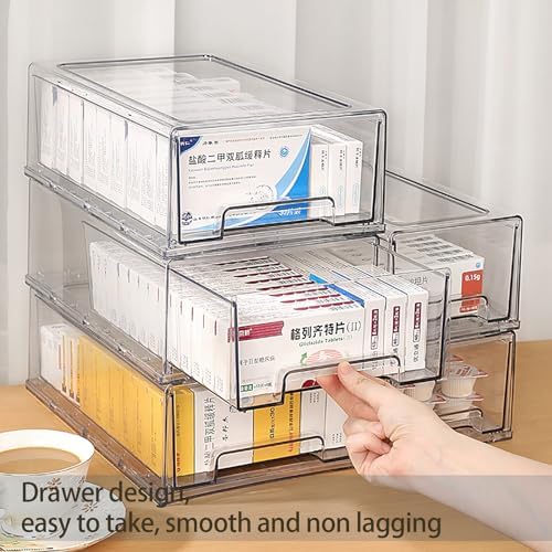 2 Pack - Clear Pulling Medicine Drawer First Aid Kit Box for Bathroom, Cabinet, Closet,Medicine Organizer, Medicine Storage Box Adhesive Bandages Family Emergency Kit (L drawer)