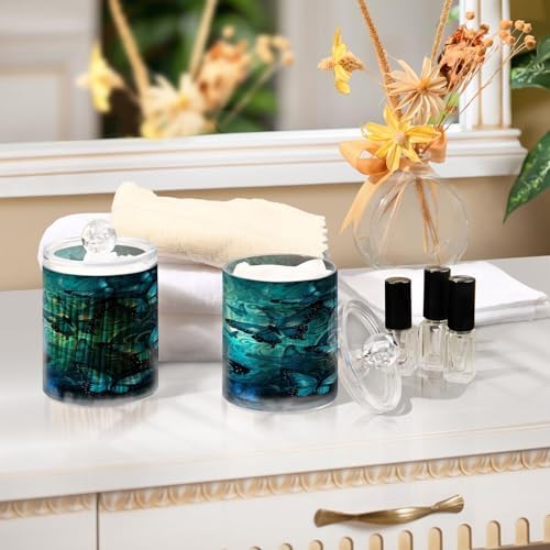 Qtip Holder Dispenser Apothecary Jars with Lids Blue Butterfly Clear Bathroom Container Cotton Swab Ball Holder 4 Pack