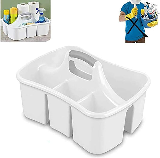 Bath Caddie White - Totes with Divided Compartments and Handles for Organizing, Storing & Carrying Cleaning Supplies and Bathroom Accessories (Large Cleaning Caddy)
