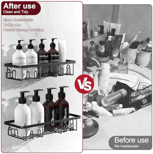Getsrichfc Shower Caddy Adhesive, Rustproof Shower Shelves for Inside Shower, Large Capacity Bathroom Organizers and Storage, Shower Storage with Removable Hooks, No Drill Bathroom Accessories Black