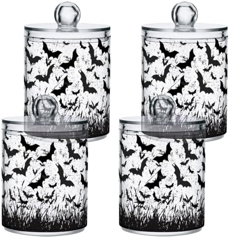 2 Pack Plastic Qtips Holder Bats Bathroom Organizer Canisters for Cotton Balls/Swabs/Pads/Floss,Plastic Apothecary Jars for Vanity
