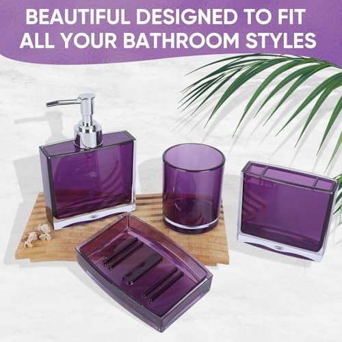 LGURT 4-Pc Purple Bathroom Accessories Set — Dispenser, Holder, Dish & Cup