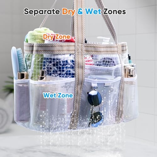 Large Mesh Shower Caddy – Portable ShowerTote with Waterproof Phone Pouch – Quick Dry Shower Bag with Separate Dry & Wet Zones for College Dorm, Gym, Beach Tote, Camping, Travel Essentials