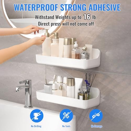 Diesisa Acrylic Wall Mount Organizer, Adhesive Shelves,2Pc Bathroom Shelves