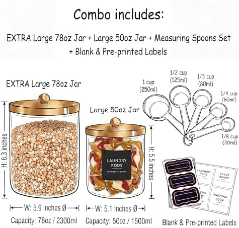Sheechung 2Pack Acrylic Jar with Gold Stainless Steel Lid (78oz&50oz)