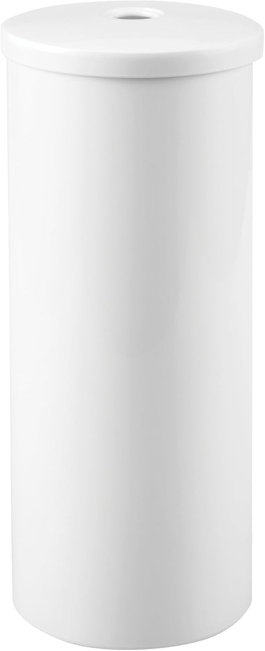 iDesign Freestanding Toilet Paper Canister with Lid, White | For 3 Extra Rolls, Made in USA