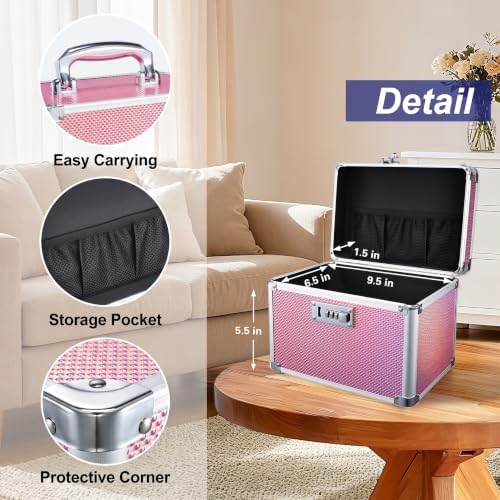 Medicine Lock Box with 3-Digit Combination Lock – Pink Lockable Storage Box for Medication, Small Lock Box for Valuables, 10"x7"x7.9" Locking Medicine Box for Home Travel Dorm