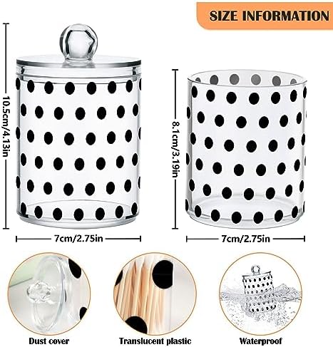 Black Spots 4 Pack Plastic Qtips Holder Bathroom Organizer Canisters for Cotton Balls/Swabs/Pads/Floss,Plastic Apothecary Jars for Vanity