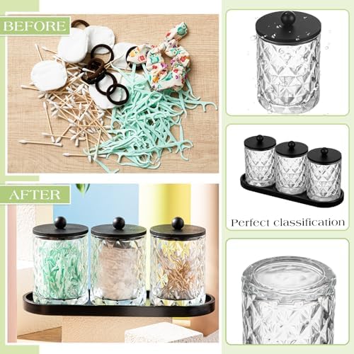 3 Pcs 16oz Glass Apothecary Jars with Lids, Cotton Swab Storage, Black