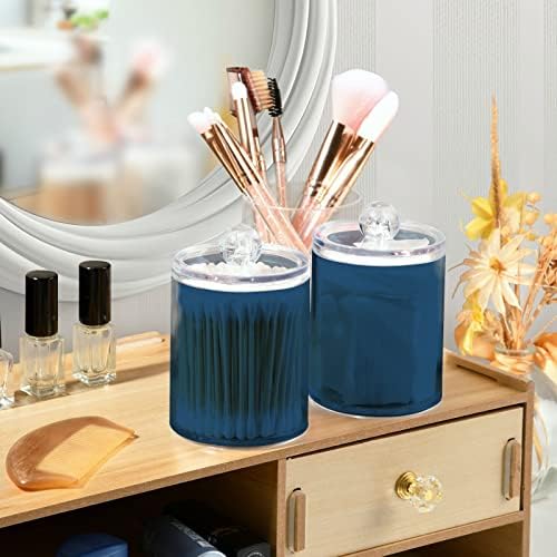 DOMIKING Dark Blue 2 Pack Cotton Swab Holder Dispenser Plastic Jar Bathroom Storage Canister Acrylic Containers for Cotton Ball Floss Picks Hair Clips