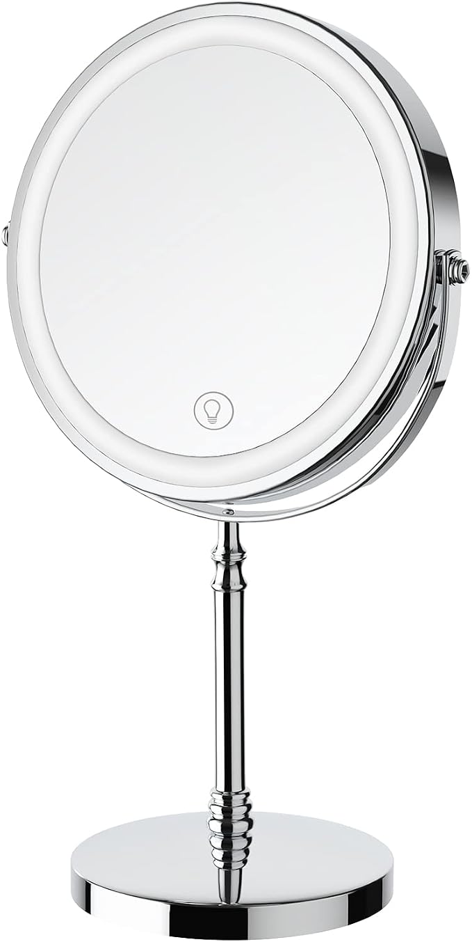 DEIOVWXS Makeup Mirror, Rechargeable Vanity Mirror with 3 Lights, 1X/10X | Adjustable Brightness, 3000mAh, Double-Sided, Gift for Mom, Women, Wife, Girls, Dorm Room Essential