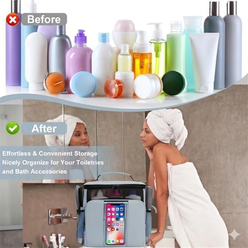 BAIMAY Dorm Room Essentials for Guys, Quick Dry Mesh Shower Caddy, Travel Toiletry Bag for Men and Women-Grey
