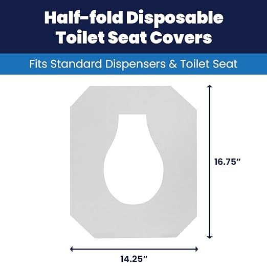 Hospeco Flushable Toilet Seat Covers - 1000 Pcs, 4 Packs of 250 - Disposable Paper Discreet Seats for Commercial Wall Dispenser, 16.75 x 14.25 Half-Fold, White