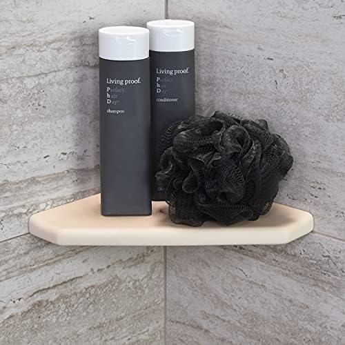 Questech 8" Corner Shower Shelf - Lugged for New Construction, Shower Organizer for Tiled Walls, Corner Caddy Soap Dish Bathroom Storage, Geo Lugged, Sand Matte