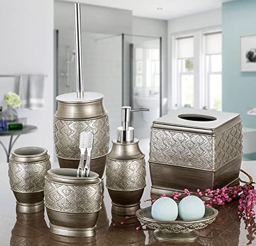 Creative Scents Dublin Silver 6 Piece Resin Bathroom Accessories Set