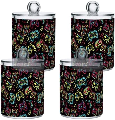 ALAZA Colorful Neon Gamepad Funny 2 Pack Qtip Holder Dispenser for Cotton Swabs, Balls, Pads, Floss 10 oz Plastic Canister Organizer