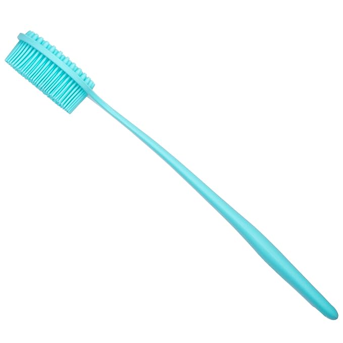 DNC Silicone Back Scrubber for Shower, Soft Bath Body Brush with Long Handle (Blue)