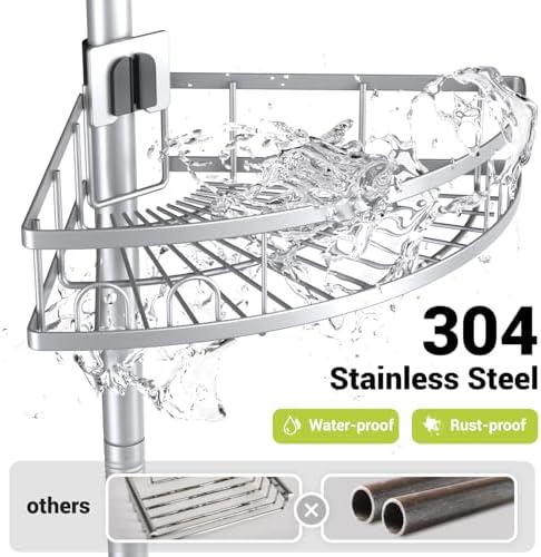 Aitatty Floor Standing Corner Shower Caddy - Rustproof Shower Stand Shelves