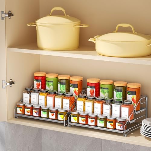 BOIVSHI 4 Tier Spice Rack for Cabinet, Depth Adjustable Spicy Shelf,Gray