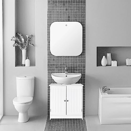 Pedestal Sink Storage Cabinet with 2 Doors, Under Sink Bathroom Cabinet with 2 Doors and Shelf, Under Sink Cabinet Bathroom Space Saver Organizer Pedestal Sink Vanity Furniture
