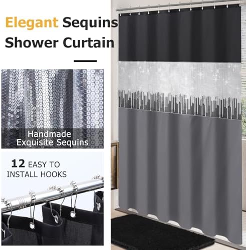 XLHOMO Bathroom Sets with Shower Curtain and Rugs,24PCS Black Bathroom Set Shower Curtain Set with Bathroom Trash Can Bathroom Accessories