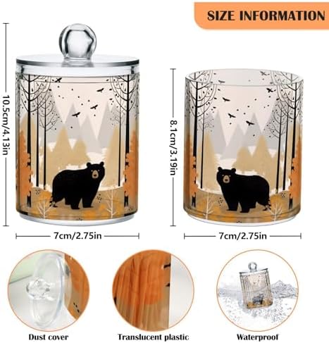 MNSRUU 2 Pack Qtip Holder Organizer Dispenser Black Bear Forest Pink Bathroom Storage Canister Cotton Ball Holder Bathroom Containers for Cotton Swabs/Pads/Floss
