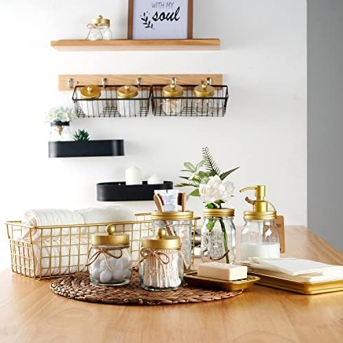 SheeChung 8PCS Mason Jar Bathroom Accessories Set Complete - Gold
