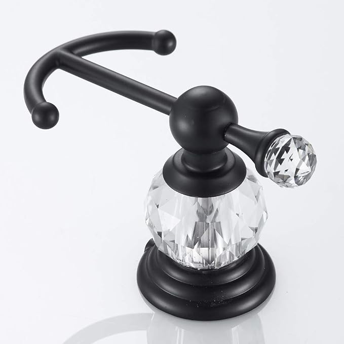 Crystal Black Towel Hook, Bathroom Robe Hook, Coat Rack Hanger Heavy Sturdy Double Towel Hooks Bath Farmhouse Clothes Hook Wall Mounted Modern for Bathroom Kitchen Washroom