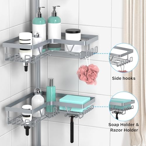 KEGII Shower Caddy Tension Pole, Bathtub Organizer, Light Gray