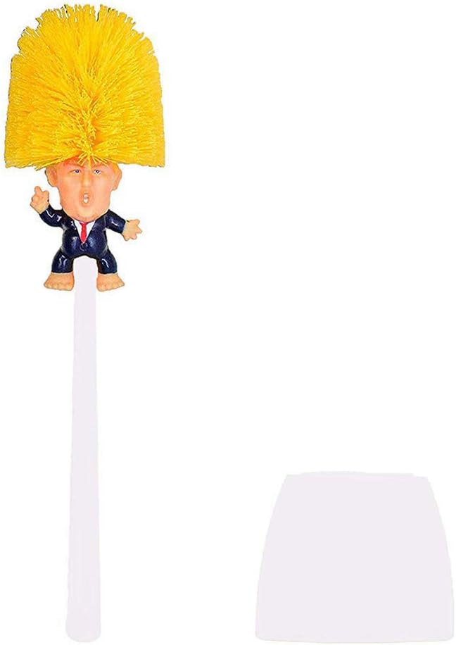 Toilet Brush Funny Cleaner Scrubber Toilet Bowl Brush with Holder,Gag Gifts Doll for Bathroom Decor Deep Cleaning Make Your Toilet Great Again-White