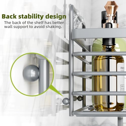 Yougai Shower Caddy, Shower Organizer with Soap Holder and Hooks, Rustproof Shower Shelves, No Drilling Bathroom Organizers and Storage, Wall-Mounted Kitchen & Home Decor, Light Grey