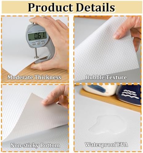 Shelf Liners 13 inch x 20 ft Kitchen Cabinets Liner Non-Stick Drawer Liners Drawer Mats EVA Protector Shelving Cupboard Lining (White, 13 inch x 20 ft)
