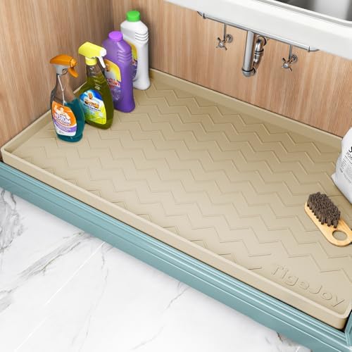 TigeJoy Under Sink Mats for Kitchen Waterproof 25" x 22", Cabinet Liner