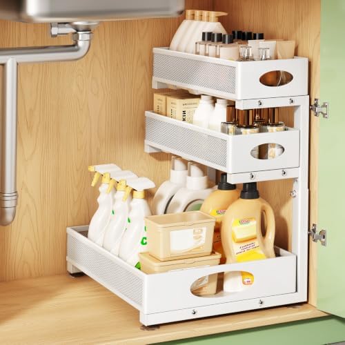 Kitstorack Under Sink Organizer 3-Tier Slide Out Drawer for Bathroom 1-Pack