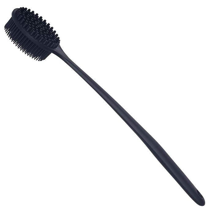 DNC Back Scrubber for Shower Soft Silicone Bath Body Brush with Long Handle (Black)