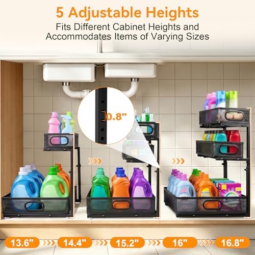 3 Tier Adjustable Under Sink Organizer for Bathroom & Kitchen(2Pack, Black)