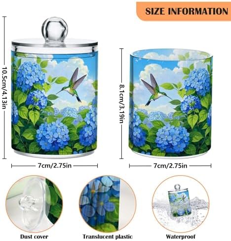 MNSRUU 4 Pack Qtip Holder Organizer Dispenser Floral Hydrangea Hummingbird Bathroom Storage Canister Cotton Ball Holder Bathroom Containers for Cotton Swabs/Pads/Floss