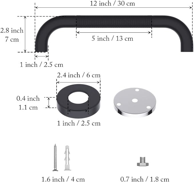 12 Inch Anti Slip Shower Grab Bar Oil Rubbed Black, Munzong Bathroom Grab Bar, Knurled Bathroom Balance Bar,Safety Hand Rail Support Handicap Elderly Injury Senior Assist Bath Handle