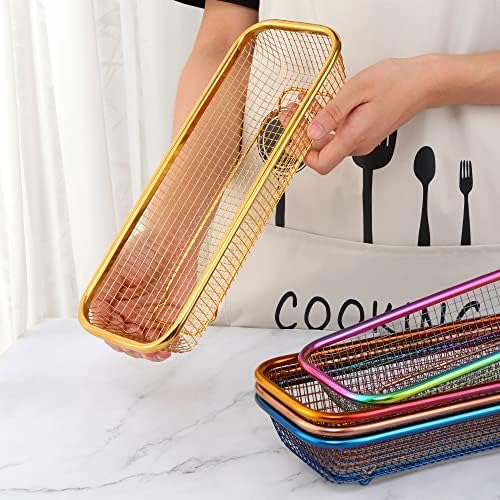 Kitchen Drawer Organizer, Stainless Steel Storage Container Metal Cabinet Storage Basket for Holding Silverware Kitchen Utensil, Pack of 2, Orange