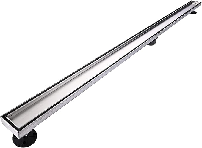 AVSIILE Linear Shower Floor Drain, 60 Inch Brushed Nickel 304 Stainless Steel Bathroom Drains Kit, Rectangular Shower Trench Drain with Reversable Tile-in Pattern Drain Cover & Hair Catcher