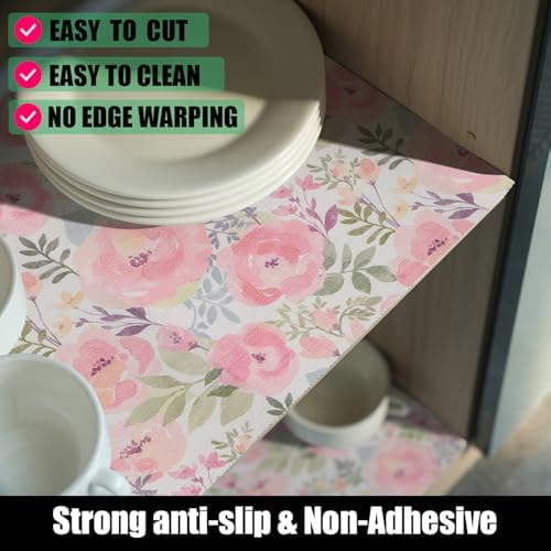 Peach Peony Shelf and Drawer Liner for Kitchen Strong Non-Slip