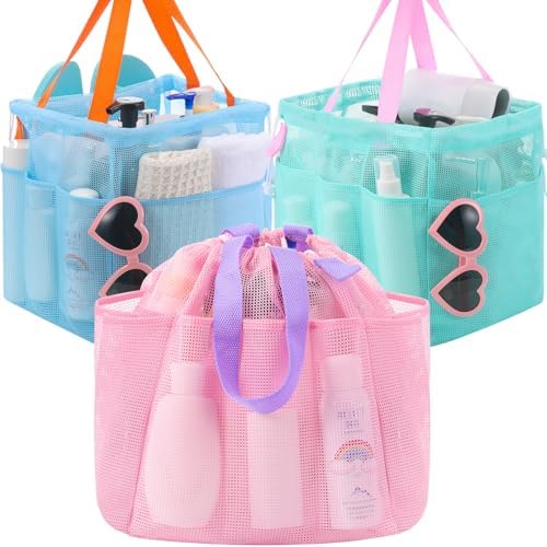 Talltalk Mesh Shower Caddy with Drawstring Basket, Macarons Color, 3 Pcs