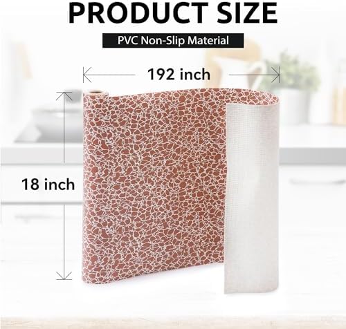 FIFTY FEET 18X192 Inch Shelf Liner with Scissor & Tape Measure for Kitchen Cabinets, PVC Drawer Liner for Dresser Non-Slip Bathroom, Non-Adhesive Cabinet Liner Washable (Brown Crack)