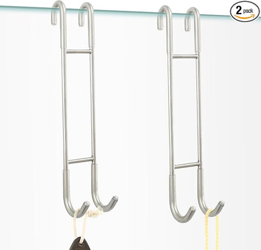 NINETREX Shower Door Hooks,Towel Hooks for Bathrooms Frameless Glass Door,Heavy Duty SUS 304 Stainless Steel Hook for Towels,Squeegee,Loofah,Shaver,Robe,2 Pack,Silver,10Inch