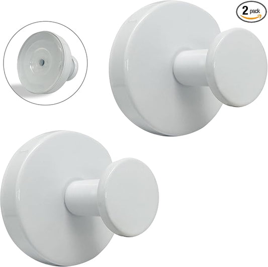 Suction Cup Hooks for Shower - 2 Pack, White - Stainless Steel, Strong Suction, No Drill, Removable Hanger, Tile Bathroom Kitchen Wall, Glass Door, Mirror Hook Hanging Robe, Towel Holder