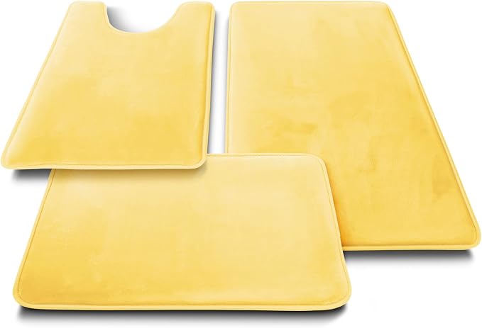 Clara Clark 2 Piece Bathroom Rugs Bath Mat Set, Velvet Memory Foam Bath Mats for Bathroom - Non-Slip, PVC Backing Bath Rugs, Washable - Dries Quickly, Yellow
